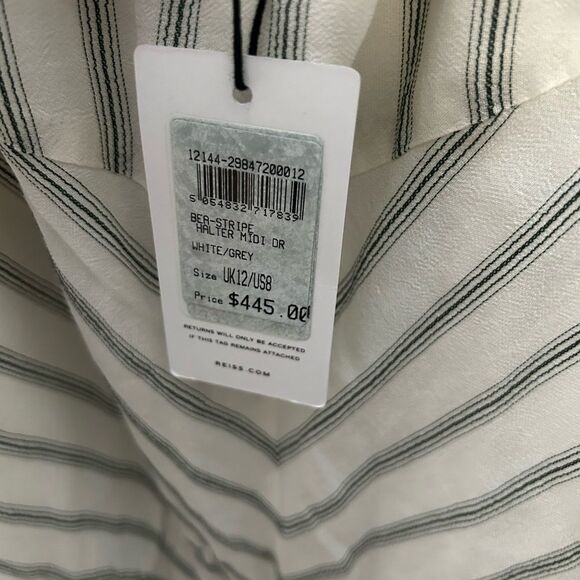 REISS Bea Striped Halter Midi Dress NWT - Picture 7 of 7